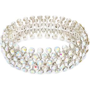 Lavencious Tennis 5 Row Rhinestone Stretch Bracelets Bridal Evening Party Jewelry For Woman Bangle
