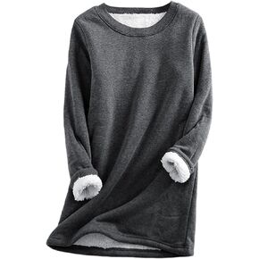 Yeokou Women Warm Sherpa Lined Fleece Crewneck Sport Sweatshirt Pullover Loungewear