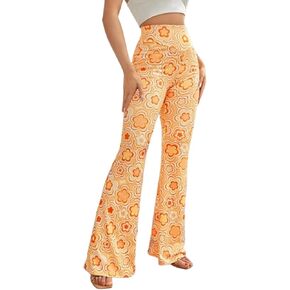 70s Outfits for Women - Boho Disco Pink Flare Pants Hippie Bell Bottoms Leggings High Waist Festival Rave Jumpsuit