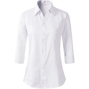 Beninos Long Sleeve V Neck Office Formal Casual Button Down Shirt Blouse for Women Fit (XS-XL)