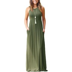 GRECERELLE Women's Sleeveless Racerback Maxi Dress Floral Print Casual Long Dresses with Pockets