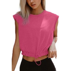 Sanutch Workout Crop Tops for Women Cropped Workout Tops Drawstring Loose Crop Tops