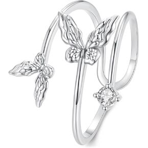 MOWIMO 925 Sterling Silver Double Butterfly Open Finger Rings Multi-layer Adjustable Statement Rings for Women Fine Jewelry in Kuwait