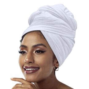 Huachi Black Head Wrap for Women Turban Hair Scarf African Extra Long Stretch Jersey Summer Breathable Lightweight Head Band Tie Dreadlocks Accessories (Black)
