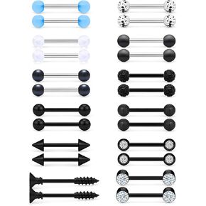 Cisyozi 16G 14G Nipple Piercing Jewelry Tongue Rings Hypoallergenic 316L Surgical Steel Nipple Tongue Barbells Piercing Jewelry for Women Men Shining and Cute 12 Pairs in Kuwait