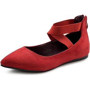 Ollio Women's Faux Suede Elastic Ankle Strap Pointed Toe Ballet Flats F167