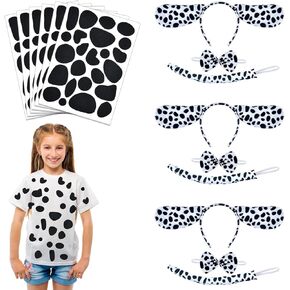 9 Pieces Dalmatian Dog Costume Set with Dog Ears Headband Bow Tie Tail and 144 Pieces Black Felt Stickers Irregular Felt Pads for Adults Kids Halloween Christmas Cosplay Costume Party DIY Decoration in Saudi Arabia