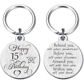 Laluminter Happy Birthday Gifts Keychain Presents for Girls Women Boys Men, Double Sides Engraved