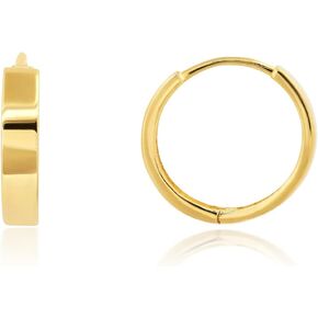 14k Solid Yellow Gold Domed or Flat Style Small Huggie Hoop Earrings with Hidden Post Hinge Closure in Various Sizes by MAX + STONE