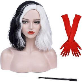 باروكات جوزيفي سوداء وبيضاء للنساء شعر مستعار مجعد قصير للحفلات التنكرية AD025BW in Kuwait