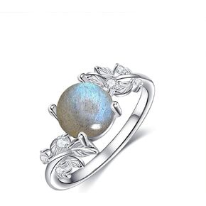 HUKKUN Natural Moss Agate Ring Sterling Silver Green Moss Agate Ring Promise Ring Engagement Wedding Jewelry Gift for Women