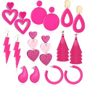 8 ازواج من الاقراط الزهرية للنساء، اقراط بلون زهري فاقع، اكسسوارات مجوهرات بينك لعيد الحب وعيد الام، اكريليك, أكريليك, اكريليك in Kuwait