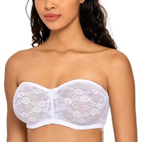 DOBREVA Women's No Padding Strapless Lace Bra Underwire Multiway See-Through