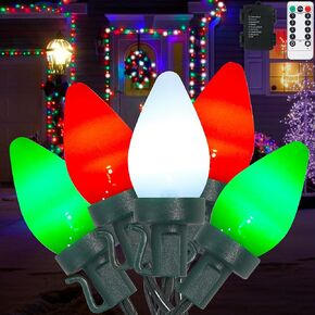 RECESKY C7 Bulbs Christmas String Lights with Remote - 50 LED 24ft Red White Green Battery String Lights for Fairy Christmas Lighting for Garland Bedroom Home Yard Xmas Tree Christmas Decorations in Saudi Arabia