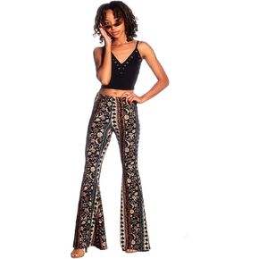 SWEETKIE Boho Flare Pants, Elastic Waist, Wide Leg Pants for Women, Solid & Printed, Stretchy and Soft