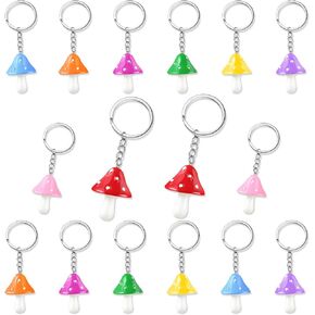 Huquary 16 Pcs Mushroom Keychain Set Colorful Cute Cartoon Mushroom Charm Keychain Mushroom Accessories Women's Keyrings Keychains Food Pendant Plant Jewelry Gift for Women Girl in Saudi Arabia