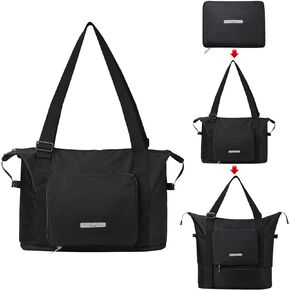 Hanke Expandable Foldable Travel Duffel Bag Collapsible Carry On Bag with Luggage Strap for Airplanes, Water Resistant Weekender Overnight Bag Fits for Men Women