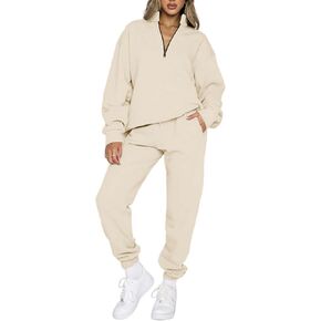 STITCH FEED Womens 2 Piece Outfits Sweatsuit Half Zip Pullover Long Sleeve Sweatshirt Jogger Pants Lounge Set with pockets in Saudi Arabia