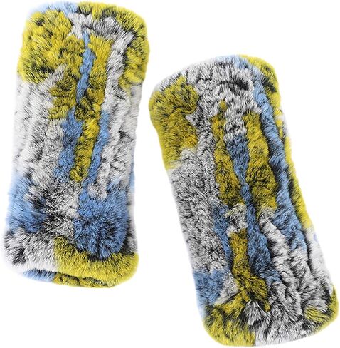 Valpeak Womens Rabbit Fur Winter Mittens Knitted Fingerless Gloves in Kuwait