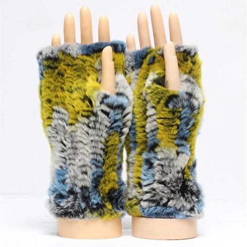 Valpeak Womens Rabbit Fur Winter Mittens Knitted Fingerless Gloves in Kuwait