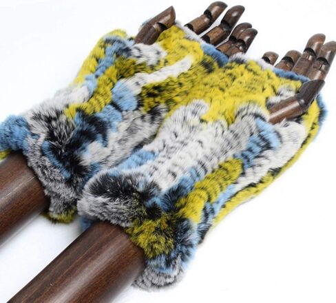 Valpeak Womens Rabbit Fur Winter Mittens Knitted Fingerless Gloves in Kuwait