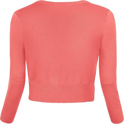 Urban CoCo Women's Cropped Cardigan V-Neck Button Down Knitted Sweater 3/4 Sleeve in Kuwait