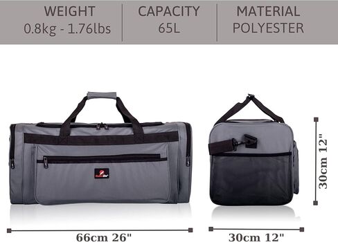 Roamlite Travel Duffel Holdalls Large Size - Weekend Or Very Big Overnight Bag - Gym Sports Kit - 26" x12x12 65 Litre RL58K (Black) in Kuwait