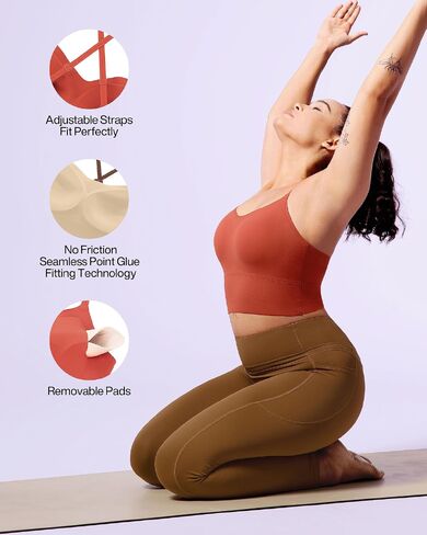 حمالة صدر رياضية طويلة بشريط سباغيتي قابلة للتحويل من VFUS للسيدات، مبطنة متوسطة التأثير برقبة على شكل حرف V للتمرين in Kuwait