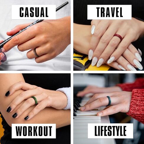 Truly Alpha Silicone Wedding Bands for Her - Pack of 7 | Flexible Silicone Rings Women | Glitter Silicone Ring Women | Workout Womens Silicone Rings | 5.7mm Rubber Rings Women in Kuwait
