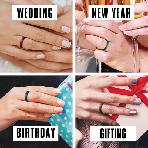 Truly Alpha Silicone Wedding Bands for Her - Pack of 7 | Flexible Silicone Rings Women | Glitter Silicone Ring Women | Workout Womens Silicone Rings | 5.7mm Rubber Rings Women in Kuwait