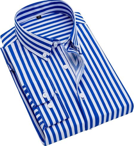 Men's Long Sleeve Dress Shirts Casual Business Vertical Striped Button Down Slim Fit Shirts in Kuwait