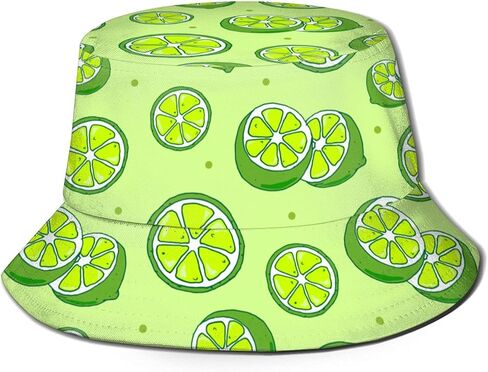 Fashion Casual Lime Green Fruit Slices Pattern Bucket Hat,Fashion Summer Fisherman Sun Cap, Tropical Floral Hat for Women and Men in Saudi Arabia