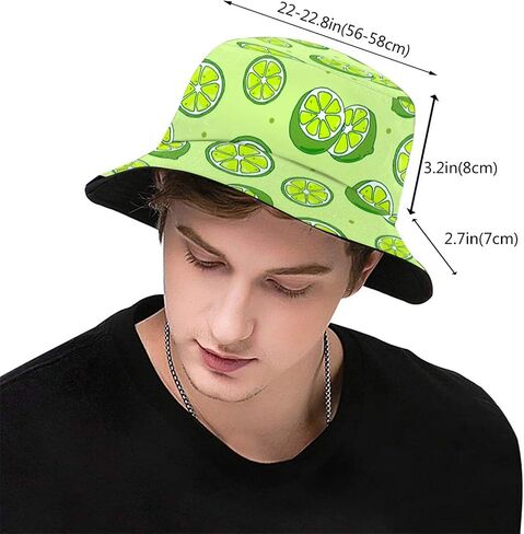 Fashion Casual Lime Green Fruit Slices Pattern Bucket Hat,Fashion Summer Fisherman Sun Cap, Tropical Floral Hat for Women and Men in Saudi Arabia