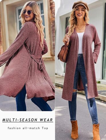 Ekouaer Robe for Women Ribbed Knit Kimono Robes Soft Side Slit Bathrobe Ladies Sleepwear with Pockets in Kuwait