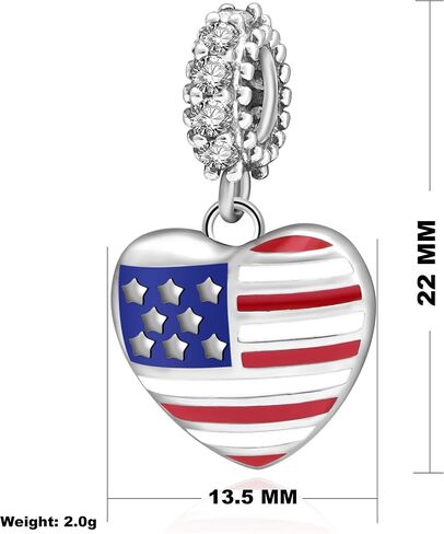 USA American Flag Charms 925 Sterling Silver Heart Love Motherland Charms Fits Pandora European Bracelet,Valentine's Day Gifts in Kuwait