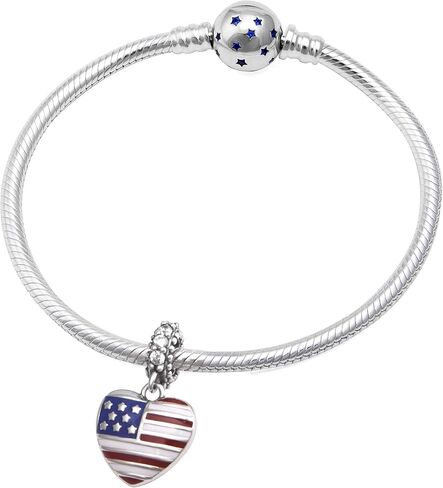 USA American Flag Charms 925 Sterling Silver Heart Love Motherland Charms Fits Pandora European Bracelet,Valentine's Day Gifts in Kuwait