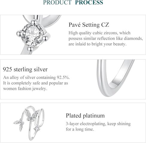 MOWIMO 925 الفضة الاسترليني فراشة مزدوجة خواتم الاصبع المفتوحة متعدد الطبقات قابل للتعديل خواتم بيان للنساء المجوهرات الجميلة in Kuwait