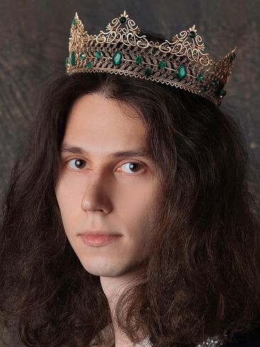 SWEETV Medieval King Crown for Men, Black Prince Tiara Diadem, Metal Crystal Men's Headpieces Costume Hair Accessories for Prom Cosplay Party Birthday Wedding Halloween in Saudi Arabia