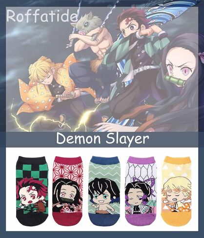 جوارب الكاحل Roffatide Anime Demon Slayer 5 أزواج جوارب منخفضة القطع تأثيري لا عرض جوارب للنساء الرجال in Kuwait