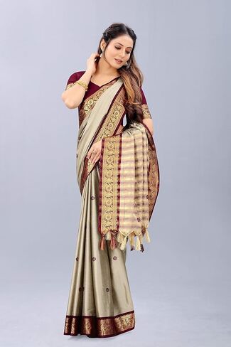 فاشون بوتيك ساري باناراسي للنساء من الجاكار الغني بالحرير التقليدي مع بلوزة غير مخيطة in Kuwait