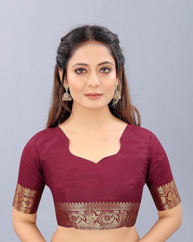 فاشون بوتيك ساري باناراسي للنساء من الجاكار الغني بالحرير التقليدي مع بلوزة غير مخيطة in Kuwait