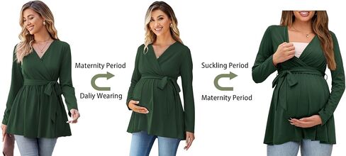 OUGES Women's Maternity Tunics Tops Shirts Long/Short Sleeve Wrap V Neck Nursing Maternity Clothes Casual Pregnancy Blouse in Saudi Arabia