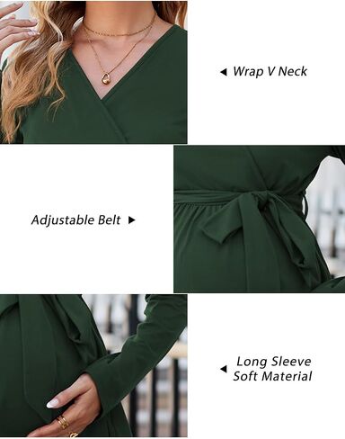 OUGES Women's Maternity Tunics Tops Shirts Long/Short Sleeve Wrap V Neck Nursing Maternity Clothes Casual Pregnancy Blouse in Saudi Arabia
