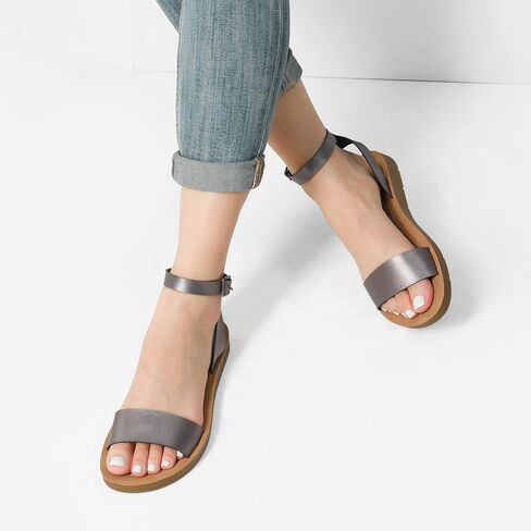 DREAM PAIRS Women’s One Band Ankle Strap Buckle Flat Sandals in Kuwait