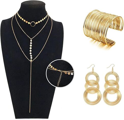 70s Disco Accessories Women 70s Disco Outfits with Gold Statement Earrings Dangle,Gold Cuff Bracelets For Women,70s Rimless Sunglasses,Layered Choker Necklace,70s Disco Earrings 5pcs Jewelry Sets in Kuwait