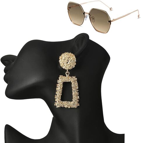 70s Disco Accessories Women 70s Disco Outfits with Gold Statement Earrings Dangle,Gold Cuff Bracelets For Women,70s Rimless Sunglasses,Layered Choker Necklace,70s Disco Earrings 5pcs Jewelry Sets in Kuwait