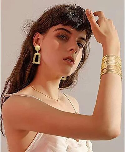 70s Disco Accessories Women 70s Disco Outfits with Gold Statement Earrings Dangle,Gold Cuff Bracelets For Women,70s Rimless Sunglasses,Layered Choker Necklace,70s Disco Earrings 5pcs Jewelry Sets in Kuwait