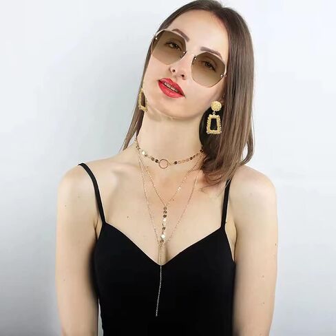 70s Disco Accessories Women 70s Disco Outfits with Gold Statement Earrings Dangle,Gold Cuff Bracelets For Women,70s Rimless Sunglasses,Layered Choker Necklace,70s Disco Earrings 5pcs Jewelry Sets in Kuwait