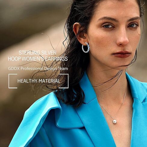 GDDX Sterling Silver Earrings, 925 Sterling Silver Hoop Earrings for Women Cubic Zirconia White Gold Plated Hypoallergenic Silver Earrings for Women Trendy Graduation Birthday Party Jewelry Gifts in Kuwait