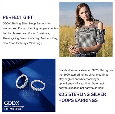 GDDX Sterling Silver Earrings, 925 Sterling Silver Hoop Earrings for Women Cubic Zirconia White Gold Plated Hypoallergenic Silver Earrings for Women Trendy Graduation Birthday Party Jewelry Gifts in Kuwait